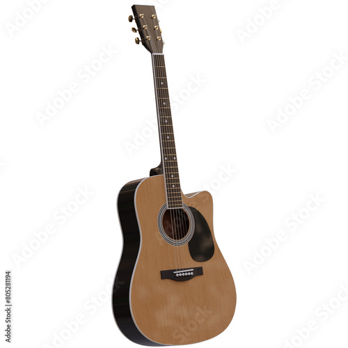 3d render acoustic guitar with stand with transparent background