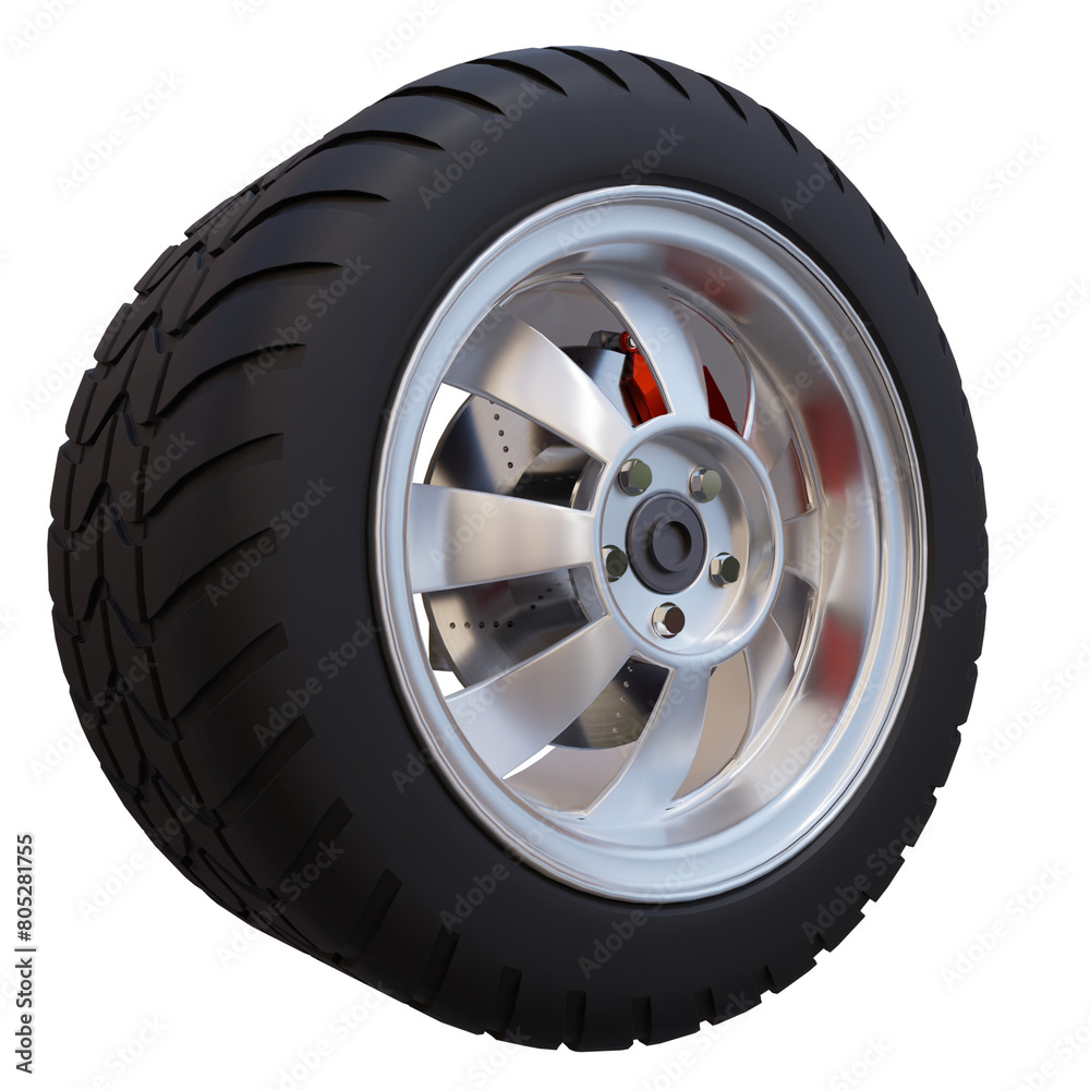 Obraz premium 3d render large car tire with transparent background