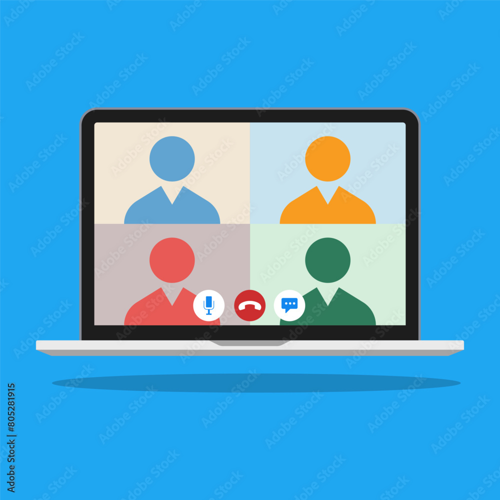 Flat Vector Illustration of Business Colleagues on a Video Conference Call Flat Vector Illustration of Business Colleagues on a Video Conference Call