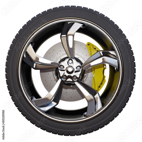 3d render wheel with four tires with transparent background photo