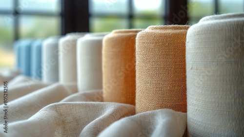 Hypoallergenic fabric. Hypoallergenic eco friendly linen and cotton fabric for tablecloths clothes home textiles bed linen. Textile concept. Fabric concept.