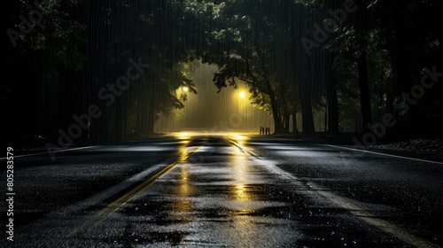 cars dark wet road