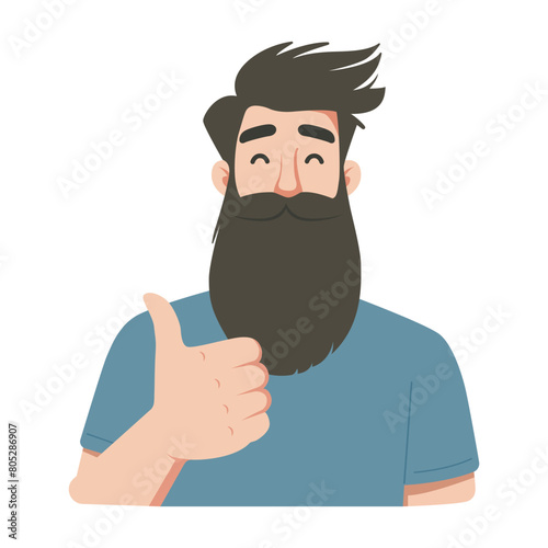 happy bearded man shows thumb up like vector illustration template design
