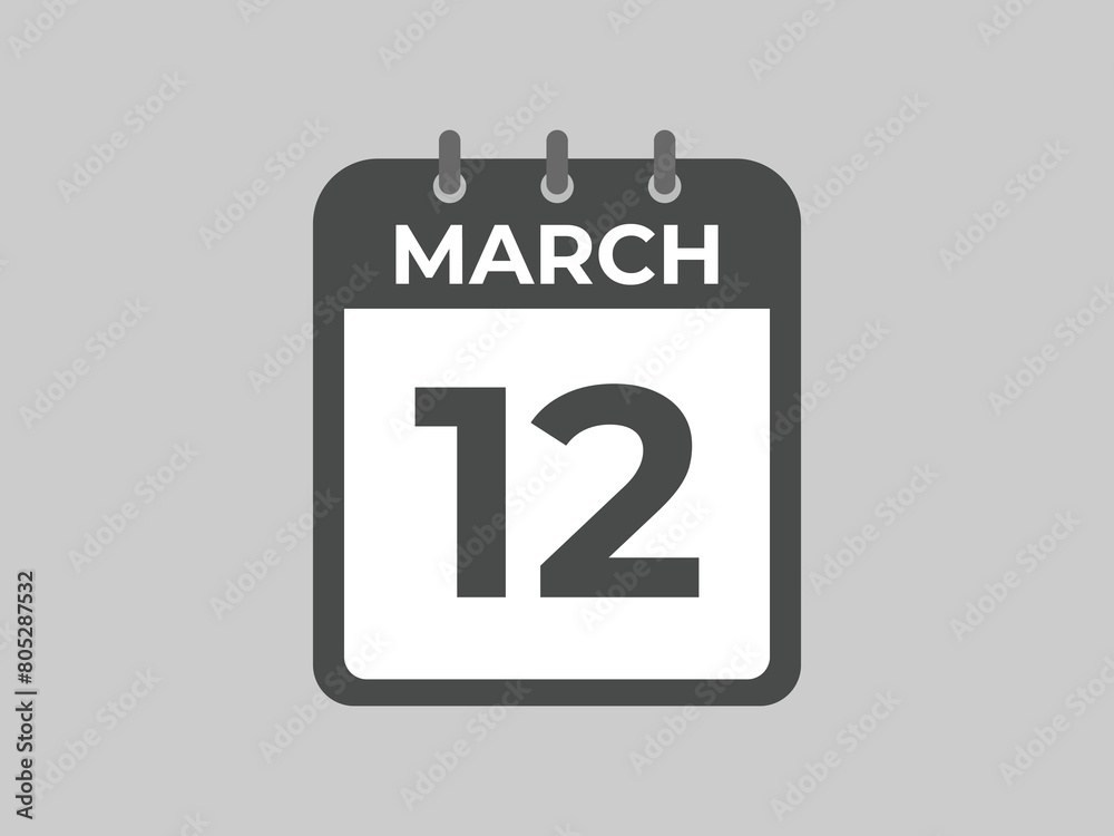 March 12 calendar reminder. 12 March daily calendar icon template. Calendar 12 March icon Design template. Vector illustration
March 12 calendar reminder. 12 March daily calendar icon template. Calendar 12 March icon Design template. Vector illustration