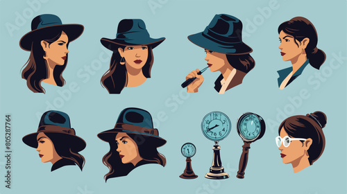 Women with accessories of detective and evidence on background photo