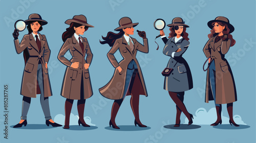Women with accessories of detective and evidence on background