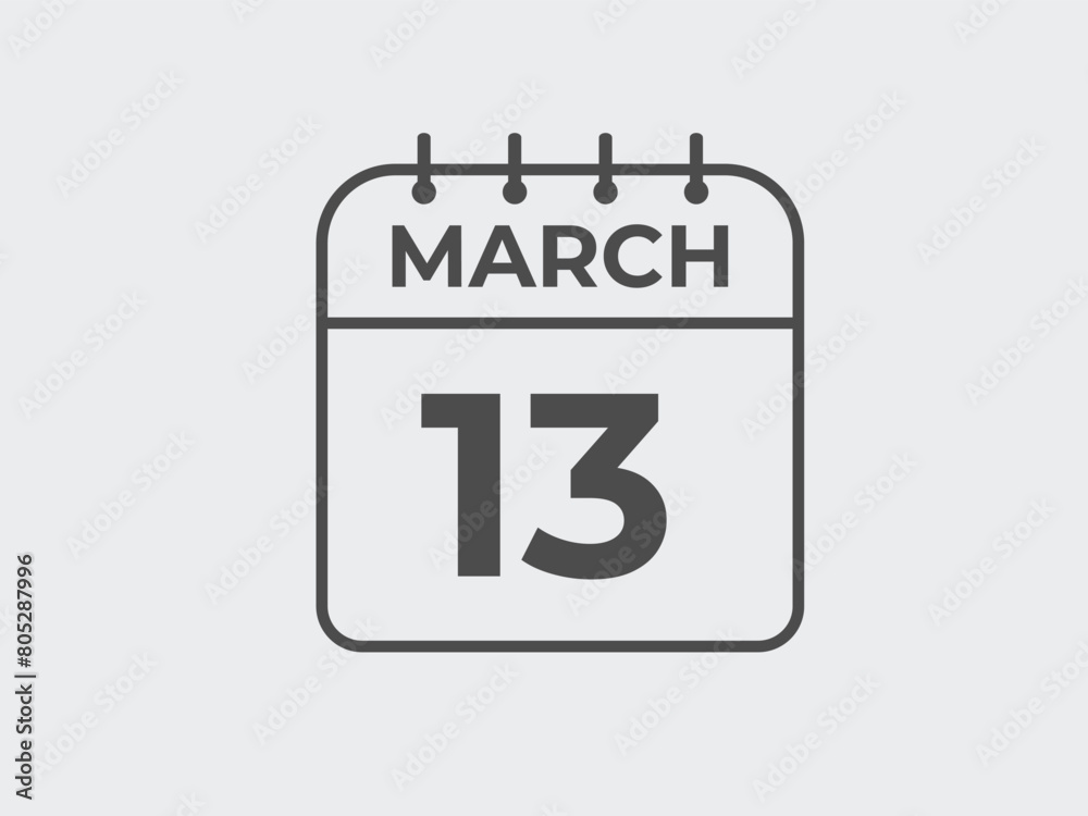 March 13 calendar reminder. 13 March daily calendar icon template. Calendar 13 March icon Design template. Vector illustration
March 13 calendar reminder. 13 March daily calendar icon template. Calendar 13 March icon Design template. Vector illustration