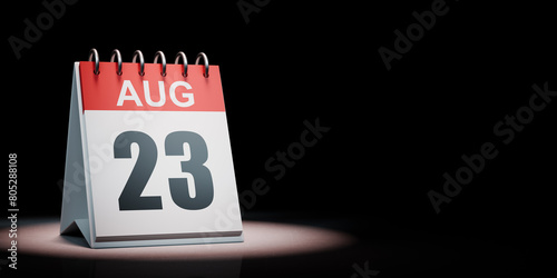 August 23 Calendar Spotlighted on Black Background