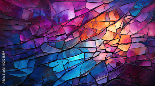 Stained Glass Pattern With Colors of Purple and Turquoise Digital Art Background