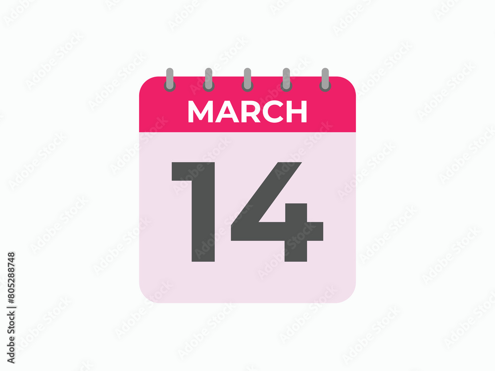 March 14 calendar reminder. 14 March daily calendar icon template. Calendar 14 March icon Design template. Vector illustration
