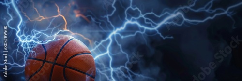 Basketball in Electric Thunderstorm Night Dynamic Wallpaper with Intense Illumination photo