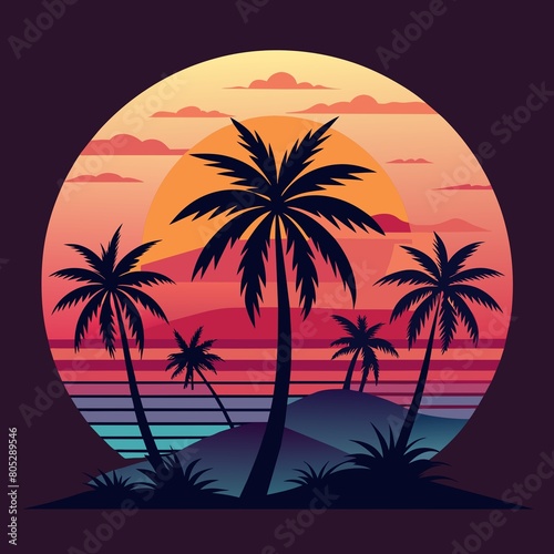 tropical island with palm trees t-shirt design