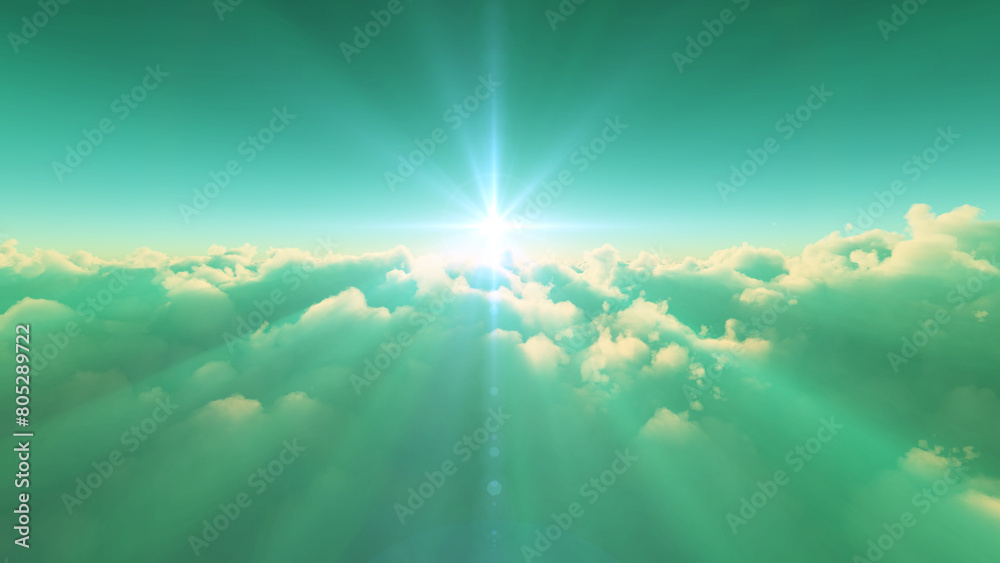 Fototapeta premium above clouds fly sunset sun ray illustration