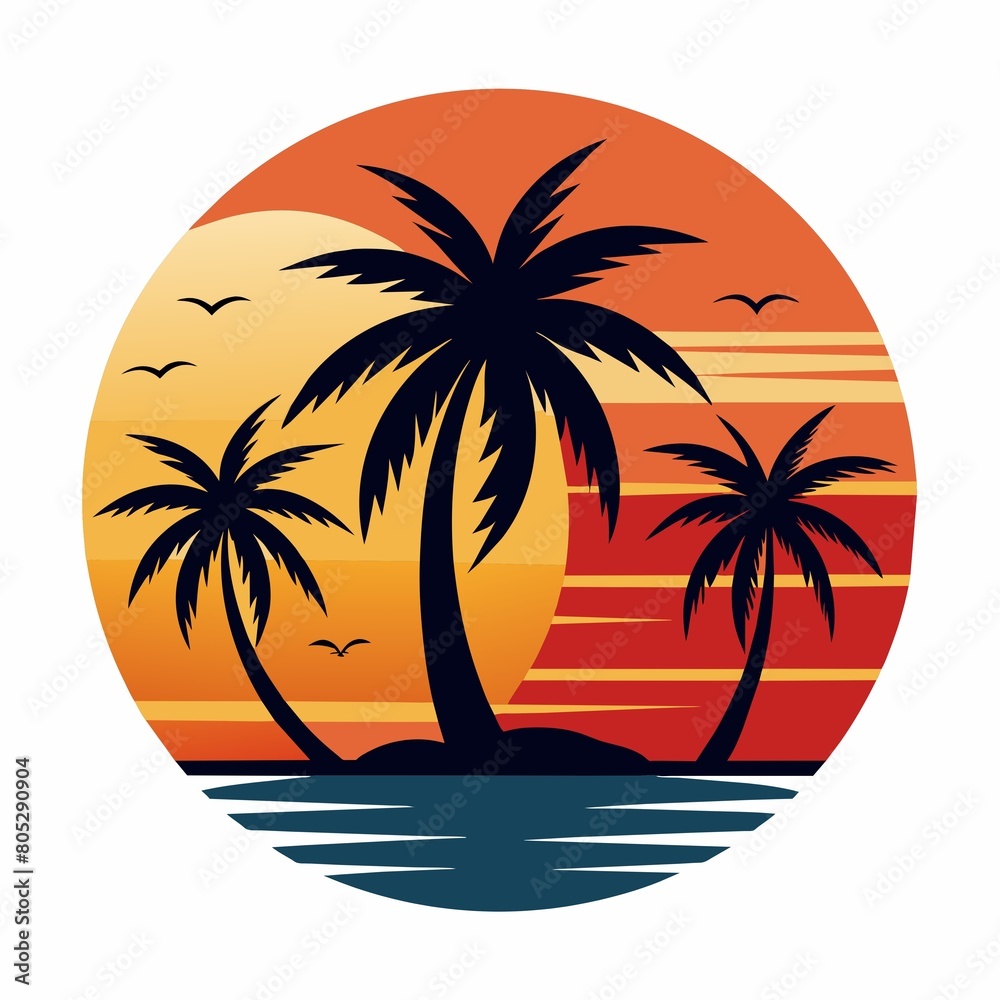 tropical island with palm trees t-shirt design