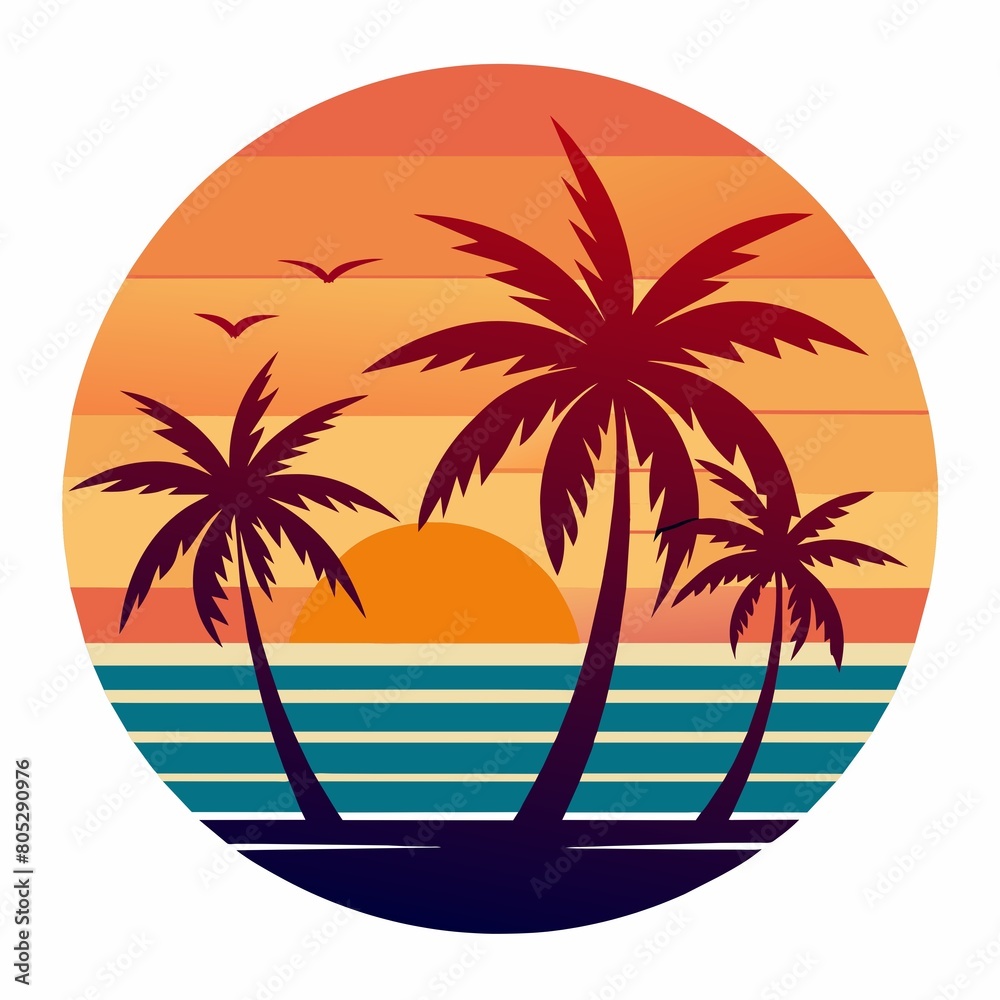 tropical island with palm trees t-shirt design