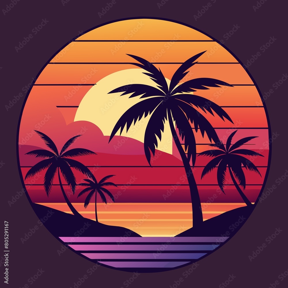 tropical island with palm trees t-shirt design