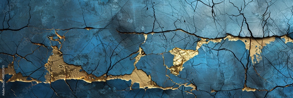 Obraz premium Turquoise and Dark Marble Texture with Gold Cracks