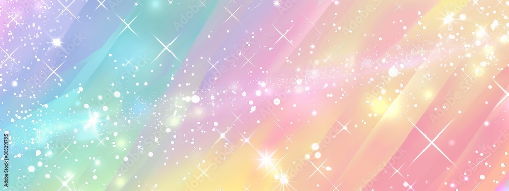 A pastel rainbow gradient background with sparkling diamonds and stars ...