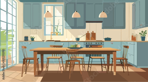 Wooden dining table in kitchen interior style