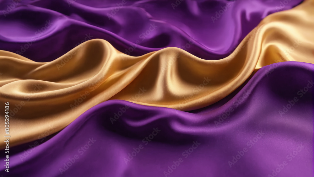 Obraz premium Waves of purple and gold silk, abstract background