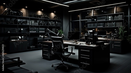 sleek dark office space photo