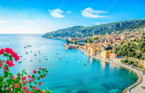 French Riviera Beach, France - Villefranche Sur Mer next Nice and Monaco, Cote d Azur, Provence- Summer vacations. photo