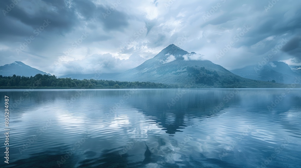 Beautiful lake mountain with dreamy cloudy sky
