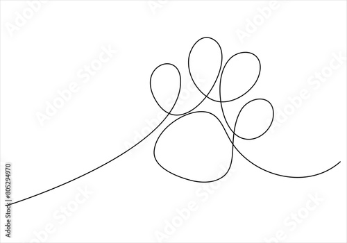 One line drawing of cat paw footprints vector illustration