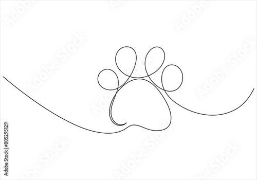 
Continuous single line drawing of cat or dog paw footprints. vector illustration