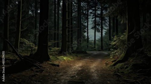 path dark forest night moon
