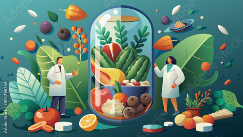 healthy capsule full of vitamins and nutrients made by scientists