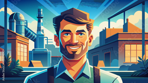 portrait of carpenter handsome man smiling at fact