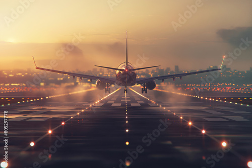 Landing of passenger aircraft on an airport runway AI Generative