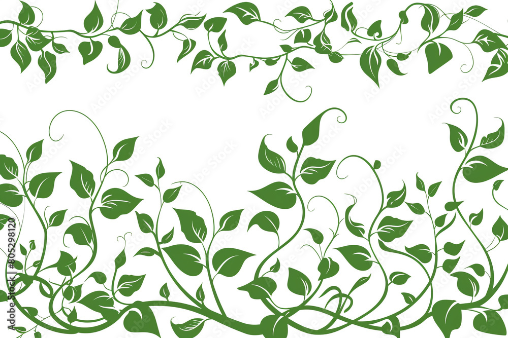 Vine Borders, Curving vines with leaves, Seamless pattern illustration Vine Borders, Curving vines with leaves, Seamless pattern illustration
