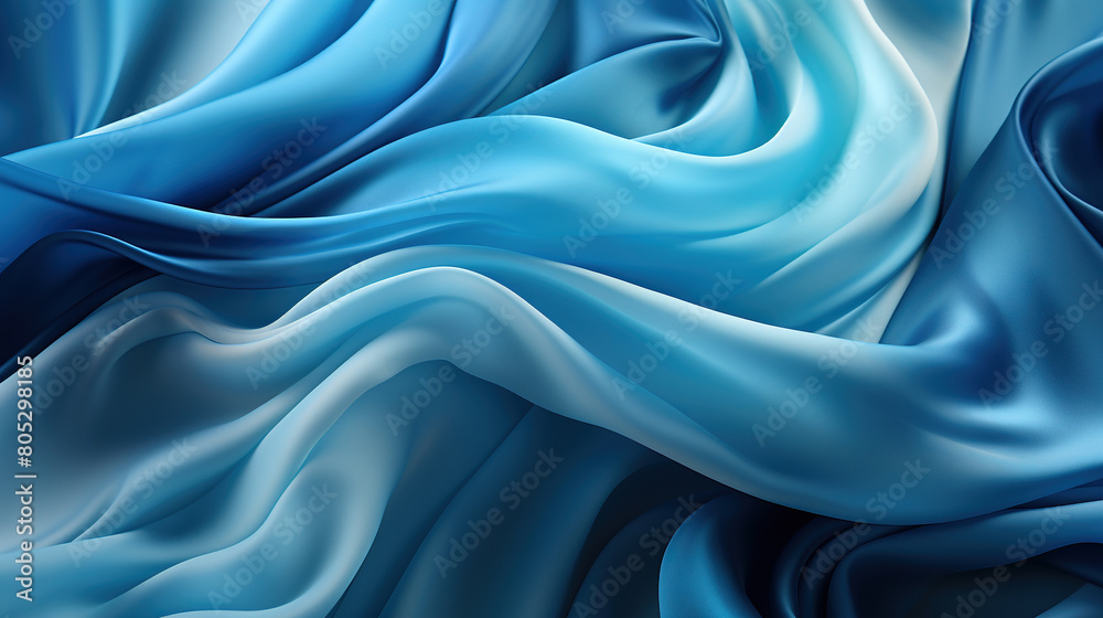 Heavenly Fluttering Blue Color Silk Fabric in Space With Delicate Folds on Focus on Foreground Heavenly Fluttering Blue Color Silk Fabric in Space With Delicate Folds on Focus on Foreground