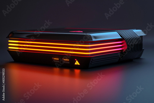 Vintage Atari console with 3D clean neon accents a tribute to the dawn of gaming 