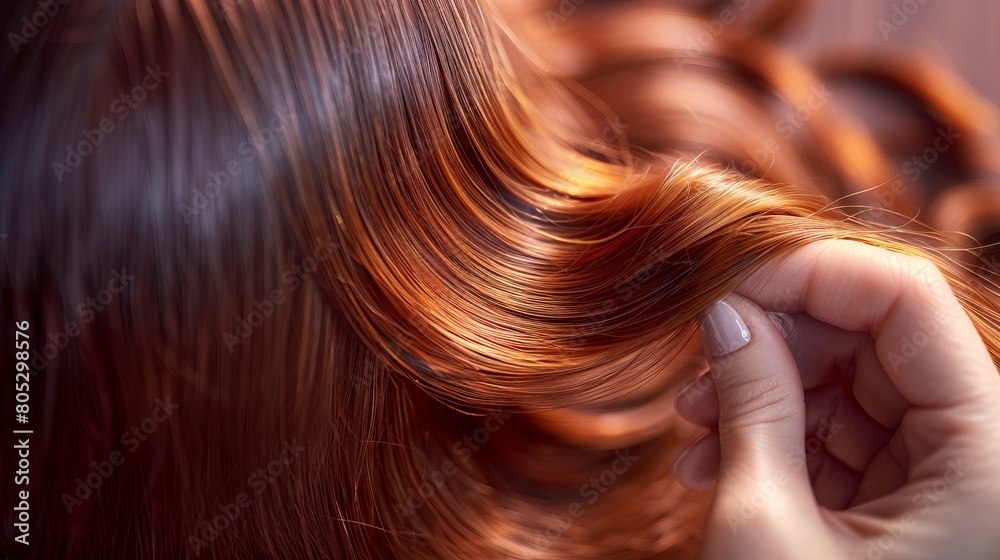 Fototapeta premium Healthy, Shiny Hair Post-Dye Highlights the Successful Recovery of Hair Structure