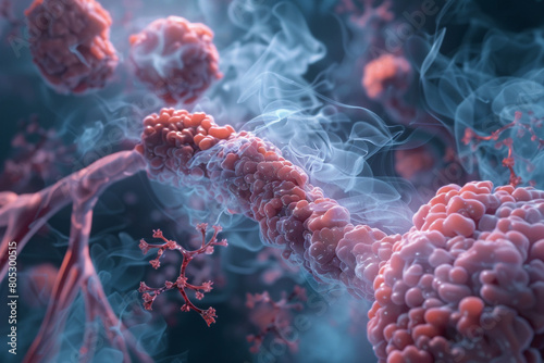 Visualization of obstructed air passages in bronchitis, showcasing the importance of medical intervention and care 