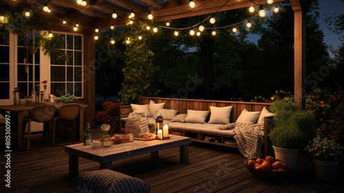 patio string lights wood