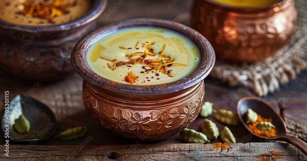 Rich Flavors of Tradition - Indian Saffron Milk Infused with Fragrant Cardamom Rich Flavors of Tradition - Indian Saffron Milk Infused with Fragrant Cardamom