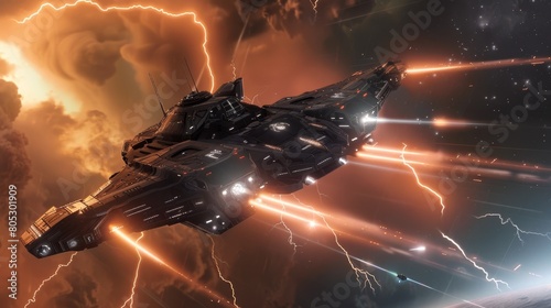 Dangerous Thunderstorm Raging on a Futuristic Deep Space Station photo