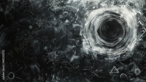 Dark Energy Vortex A Surreal Swirl of Mystical Symbols and Shadows on a Chalkboard Wallpaper photo