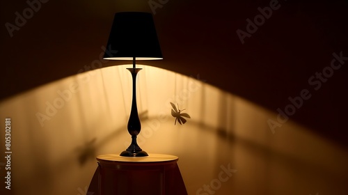 A fake bug placed inside a lampshade, casting a large shadow to scare the viewer photo