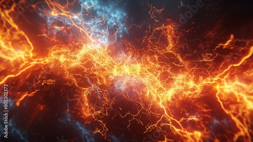 A fiery explosion with orange and blue sparks