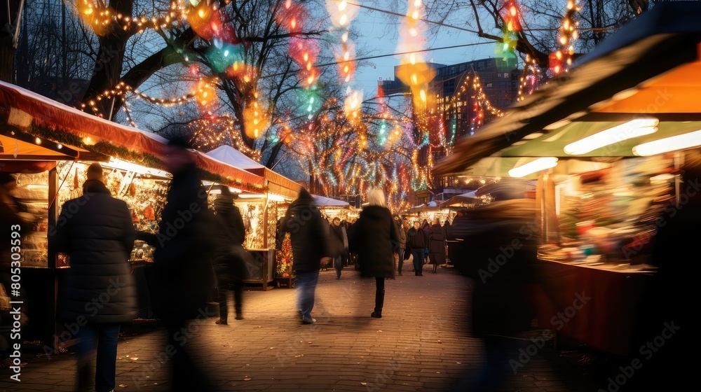 vendors holiday lights blurred