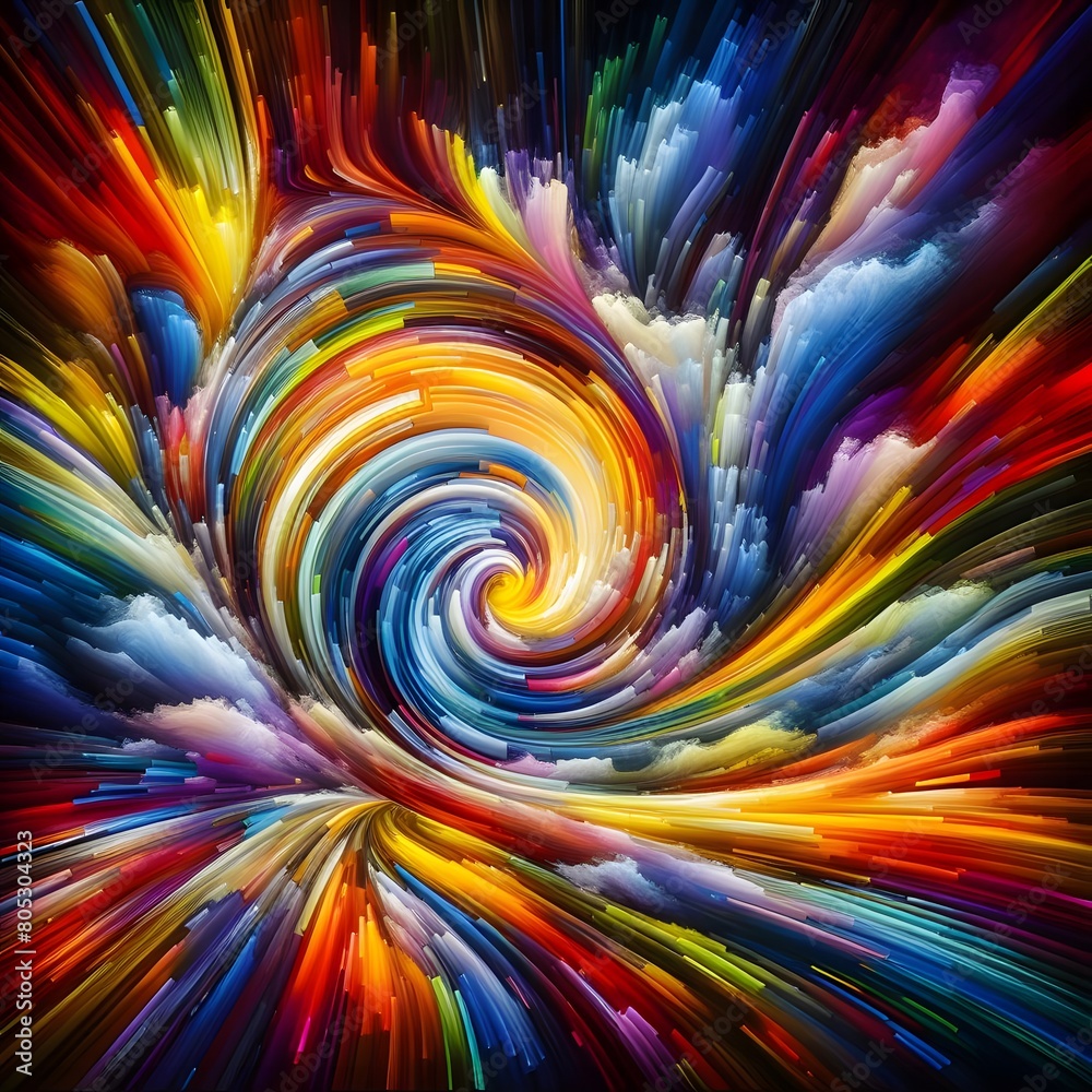 Rainbow Rapture  characterized by abstract colorful shapes cascading and intertwining in a radiant display of vibrant hues and energetic patterns