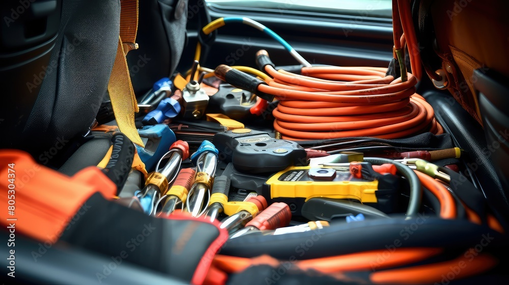 Fototapeta premium car winter jumper cables