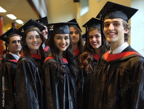 Graduate posing with their classmates. 