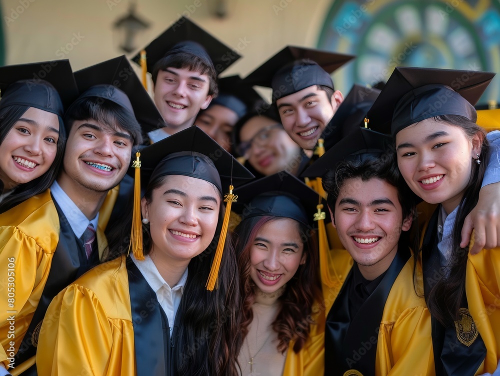 Graduate posing with their classmates. 