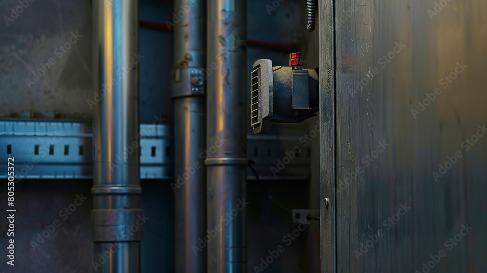 Geothermal heat pump outlet, close-up, industrial setting, sharp details, ambient lighting Geothermal heat pump outlet, close-up, industrial setting, sharp details, ambient lighting